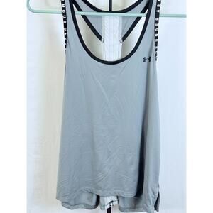 Under Armour Gray Black Logo Racerback Tank Top Athletic Gym Workout Medium